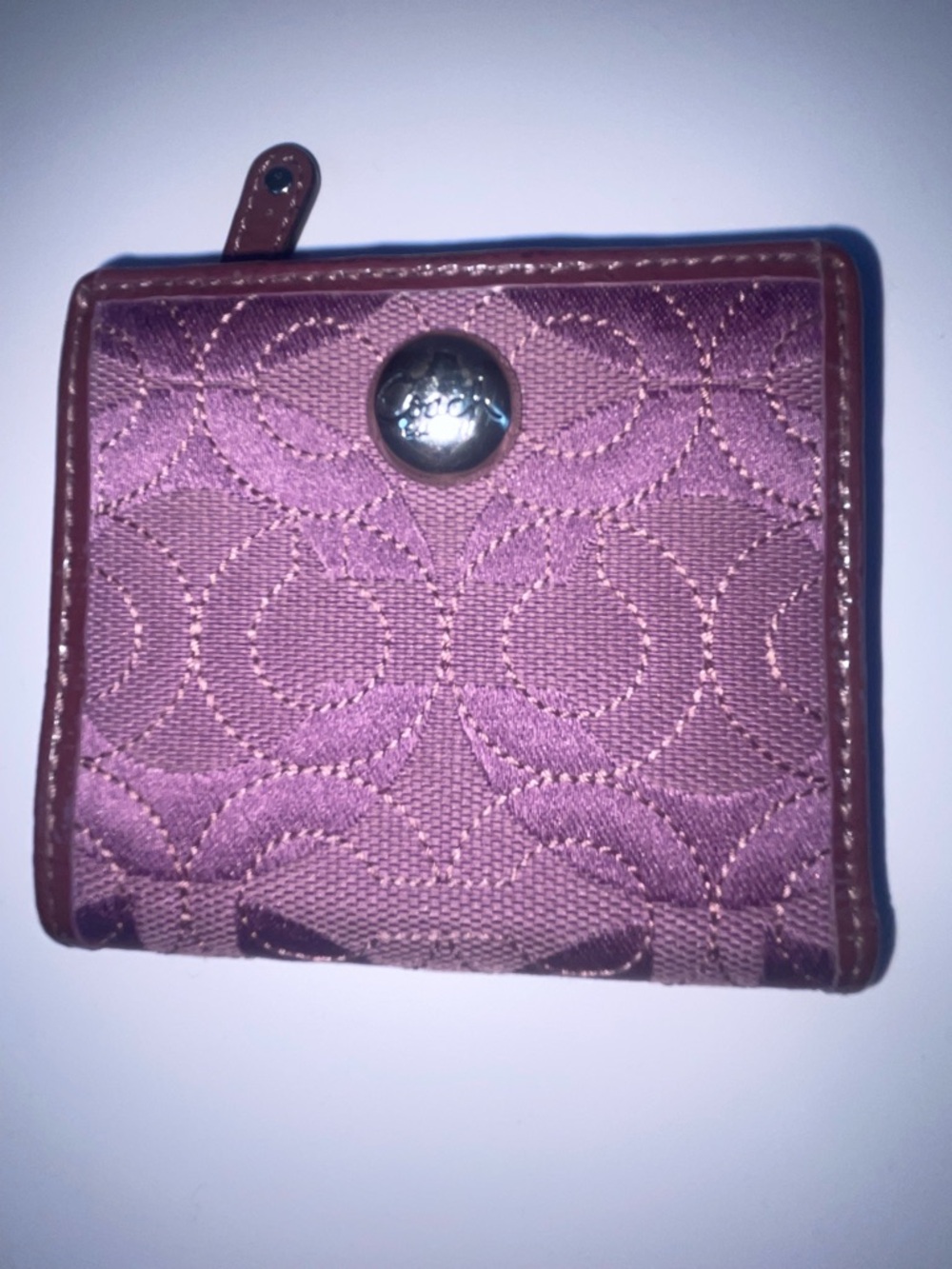 Coach Quilted Small Wallet in Plum with Brown Trim